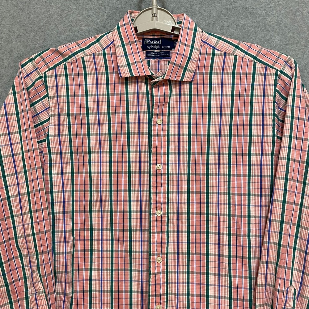 POLO RALPH LAUREN Men's L Estate Sport Cotton Pink Green Plaid Button Up Shirt - Picture 3 of 7